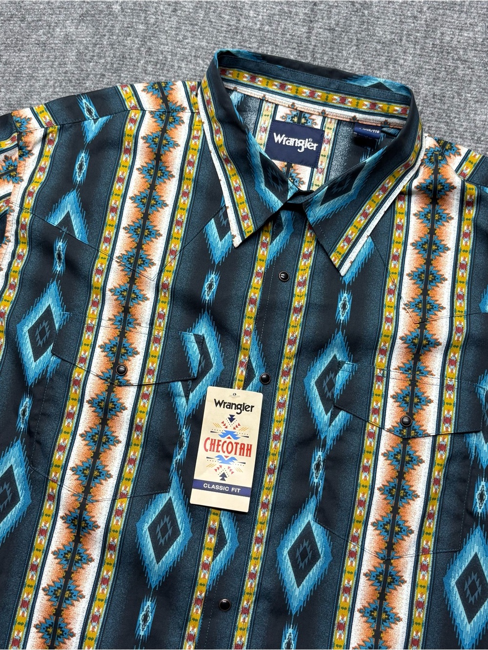 Wrangler Checotah Shirt Mens 2XL Blue Southwestern Pearl Snap 100% Cotton NEW